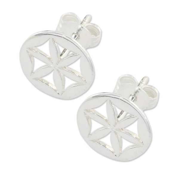 Alternate image for Handcrafted 925 Sterling Silver Floral Stud Earrings Flower Circles