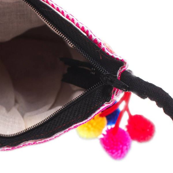 Alternate image for Cotton Blend Elephant  Floral Themed Sling Bag with Pompoms Elephant Style