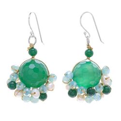 Image for Green Quartz and Freshwater Pearl Dangle Earrings Vivid Dream in Green