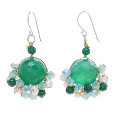Primary image for Green Quartz and Freshwater Pearl Dangle Earrings Vivid Dream in Green