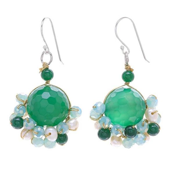 Alternate image for Green Quartz and Freshwater Pearl Dangle Earrings Vivid Dream in Green