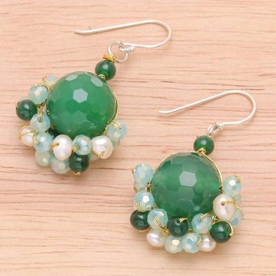 Alternate image for Green Quartz and Freshwater Pearl Dangle Earrings Vivid Dream in Green