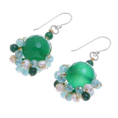 Alternate image for Green Quartz and Freshwater Pearl Dangle Earrings Vivid Dream in Green