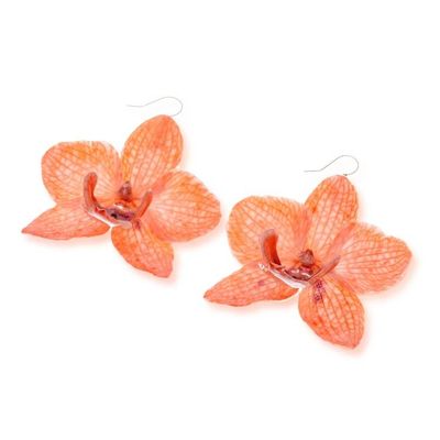 Alternate image for Resin-Coated Orange Orchid Gold-Accented Statement Earrings Natural Feeling in Peach