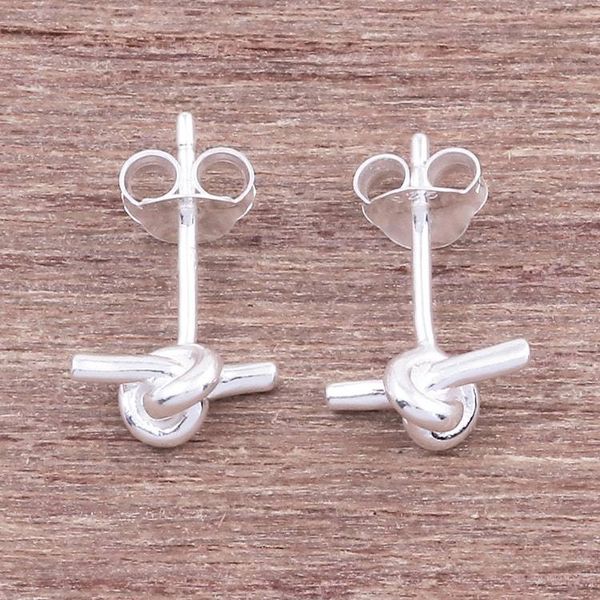 Alternate image for Knot Pattern Sterling Silver Stud Earrings from Thailand The Knot