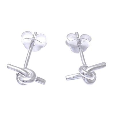 Alternate image for Knot Pattern Sterling Silver Stud Earrings from Thailand The Knot