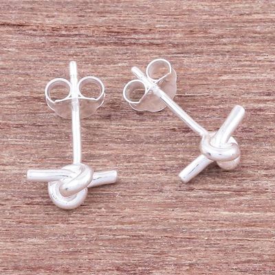 Alternate image for Knot Pattern Sterling Silver Stud Earrings from Thailand The Knot