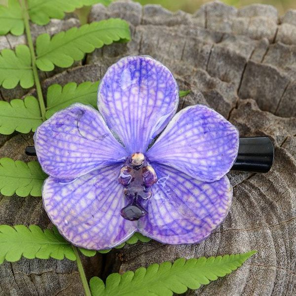 Alternate image for Natural Purple Orchid Resin-Coated Hair Clip from Thailand Enchanted Petals