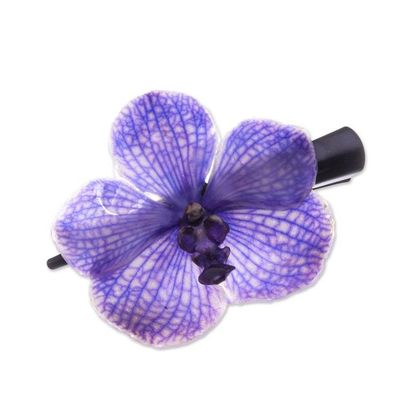 Alternate image for Natural Purple Orchid Resin-Coated Hair Clip from Thailand Enchanted Petals