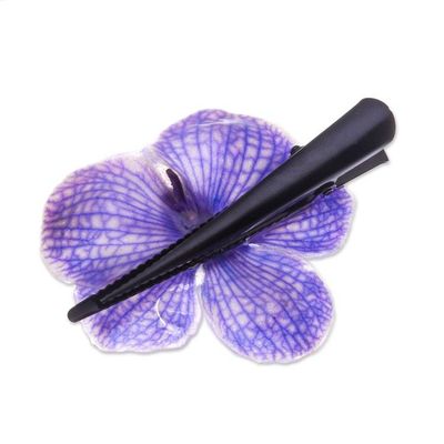 Alternate image for Natural Purple Orchid Resin-Coated Hair Clip from Thailand Enchanted Petals