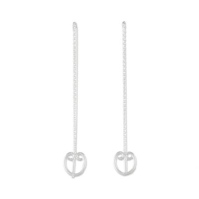 Primary image for Sterling Silver Hearts Long Threader Earrings from Thailand Falling Hearts
