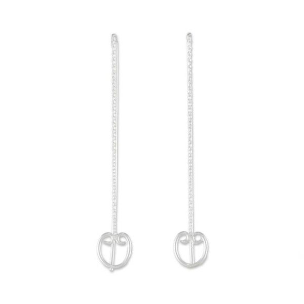 Alternate image for Sterling Silver Hearts Long Threader Earrings from Thailand Falling Hearts