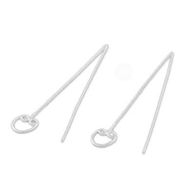 Alternate image for Sterling Silver Hearts Long Threader Earrings from Thailand Falling Hearts