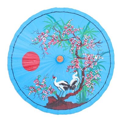 Alternate image for Hand-Painted Blue Crane-Motif Parasol Peace Cranes in Blue