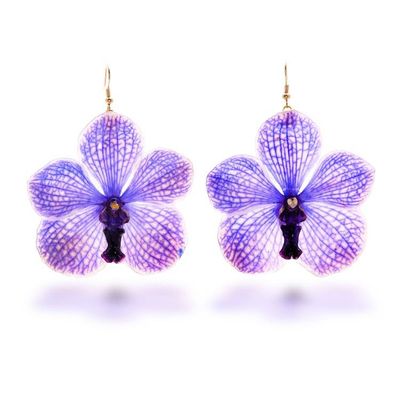 Alternate image for Resin-Coated Purple Orchid Dangle Earrings with Golden Hooks Enchanted Petals