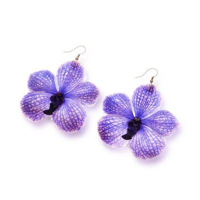 Alternate image for Resin-Coated Purple Orchid Dangle Earrings with Golden Hooks Enchanted Petals
