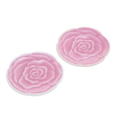 Alternate image for Handcrafted Rose-Shaped Pink Ceramic Incense Holders Pair Dear Pink