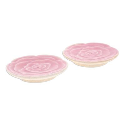 Alternate image for Handcrafted Rose-Shaped Pink Ceramic Incense Holders Pair Dear Pink