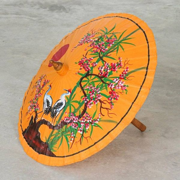 Alternate image for Hand-Painted Yellow Crane-Motif Parasol Peace Cranes in Orange
