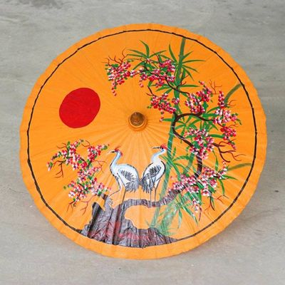 Alternate image for Hand-Painted Yellow Crane-Motif Parasol Peace Cranes in Orange