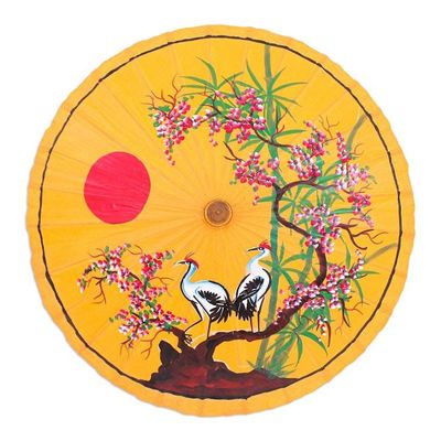 Alternate image for Hand-Painted Yellow Crane-Motif Parasol Peace Cranes in Orange