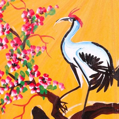 Alternate image for Hand-Painted Yellow Crane-Motif Parasol Peace Cranes in Orange