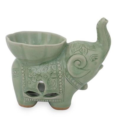 Alternate image for Handmade Light Green Celadon Ceramic Elephant Oil Warmer Time to Relax