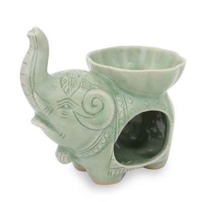 Alternate image for Handmade Light Green Celadon Ceramic Elephant Oil Warmer Time to Relax