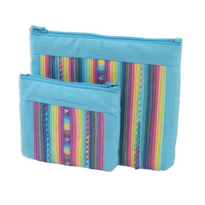 Alternate image for Handcrafted Cotton Blend Cosmetic Bags from Thailand Pair Exotic Lisu in Sky Blue