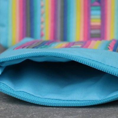 Alternate image for Handcrafted Cotton Blend Cosmetic Bags from Thailand Pair Exotic Lisu in Sky Blue