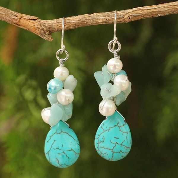 Alternate image for Handcrafted Turquoise Colored Dangle Earrings Bluebells