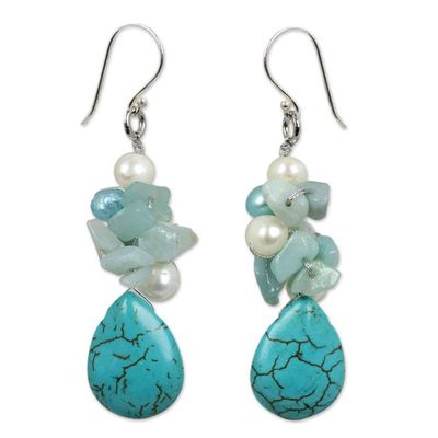Alternate image for Handcrafted Turquoise Colored Dangle Earrings Bluebells