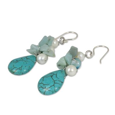 Alternate image for Handcrafted Turquoise Colored Dangle Earrings Bluebells