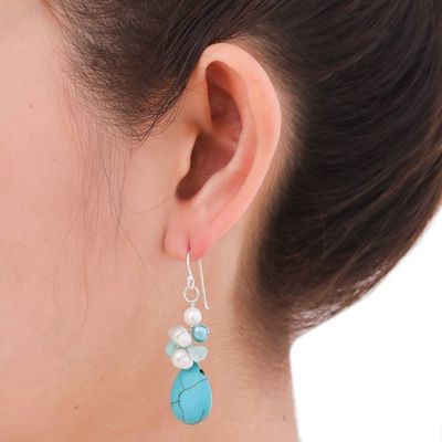 Alternate image for Handcrafted Turquoise Colored Dangle Earrings Bluebells