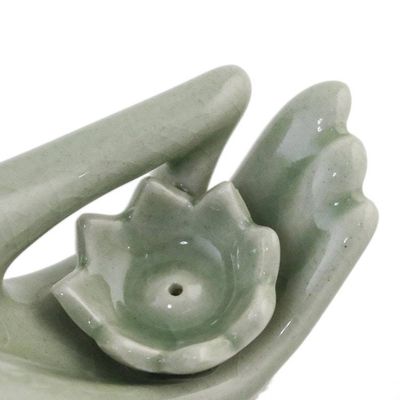 Alternate image for Light Green Celadon Incense Holders Set of 2 from Thailand Thai Dance Hands