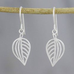 Image for 925 Sterling Silver Handmade Leaf Dangle Earrings Clean Leaf