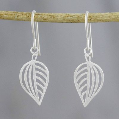 Primary image for 925 Sterling Silver Handmade Leaf Dangle Earrings Clean Leaf