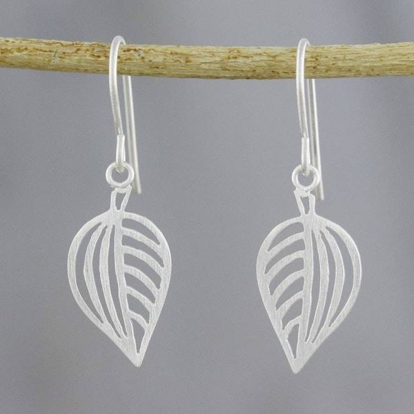 Alternate image for 925 Sterling Silver Handmade Leaf Dangle Earrings Clean Leaf