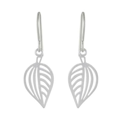 Alternate image for 925 Sterling Silver Handmade Leaf Dangle Earrings Clean Leaf