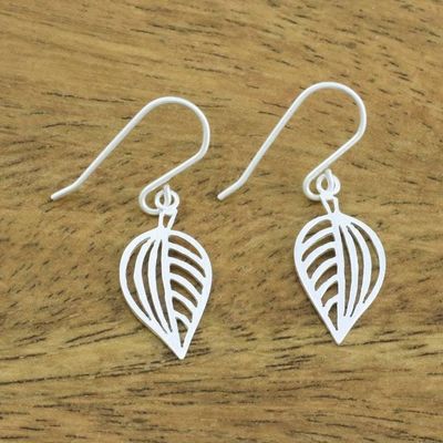 Alternate image for 925 Sterling Silver Handmade Leaf Dangle Earrings Clean Leaf