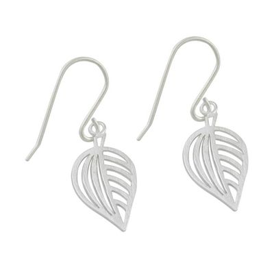 Alternate image for 925 Sterling Silver Handmade Leaf Dangle Earrings Clean Leaf