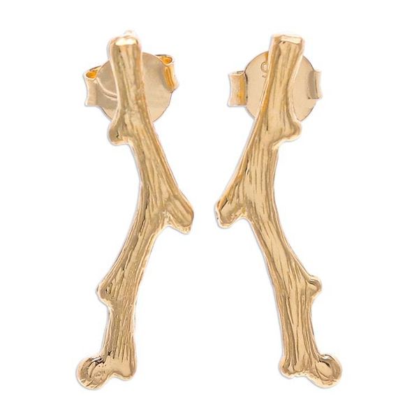 Alternate image for Artisan-Made Timber-Shaped 18k Gold-Plated Drop Earrings The Golden Timber