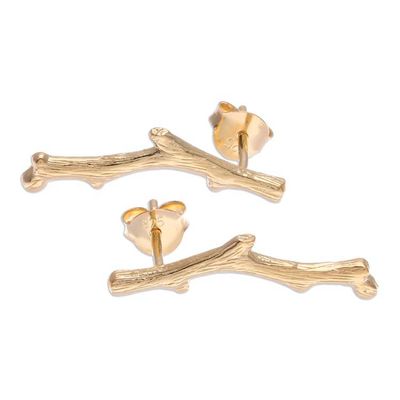 Alternate image for Artisan-Made Timber-Shaped 18k Gold-Plated Drop Earrings The Golden Timber