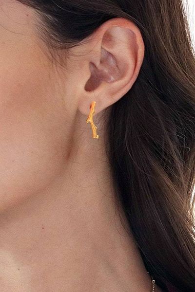 Alternate image for Artisan-Made Timber-Shaped 18k Gold-Plated Drop Earrings The Golden Timber