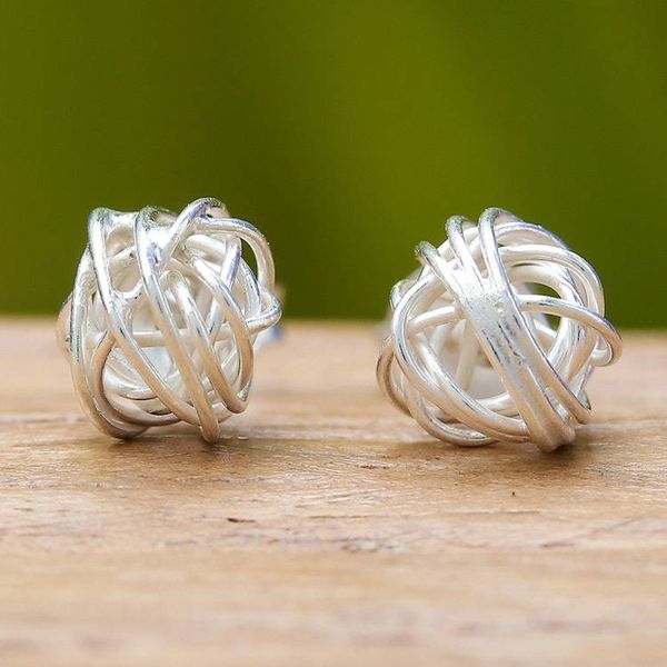 Alternate image for Nest Intertwined Wire Modern Sterling Silver Stud Earrings Divine Nests