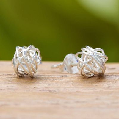 Alternate image for Nest Intertwined Wire Modern Sterling Silver Stud Earrings Divine Nests