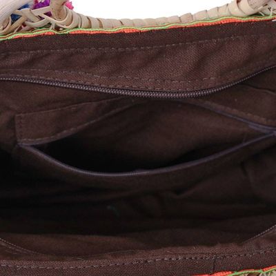 Alternate image for Folk Art-Themed Orange Cotton and Natural Fiber Handle Bag Hmong Evening