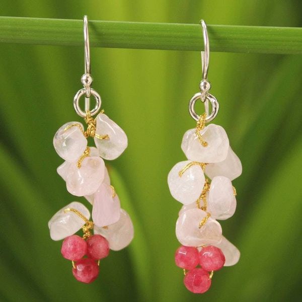 Alternate image for Handmade Beaded Rose Quartz Earrings Afternoon Pink