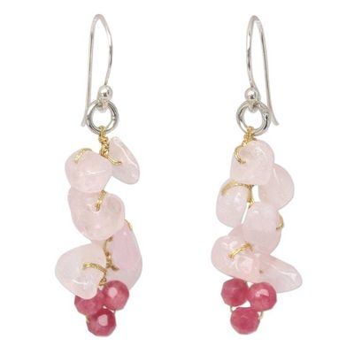 Alternate image for Handmade Beaded Rose Quartz Earrings Afternoon Pink