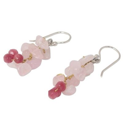 Alternate image for Handmade Beaded Rose Quartz Earrings Afternoon Pink